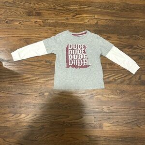 Old Navy Gray and White Long Sleeve Tee with 'Dude' Print
